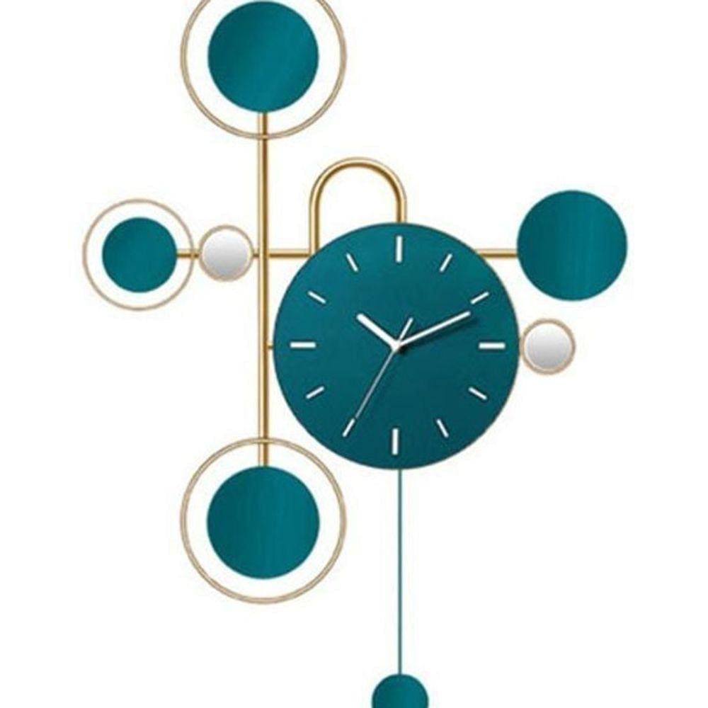 Relógio De Parede 3D Contemporâneo Nórdico Metal Verde 84X55
