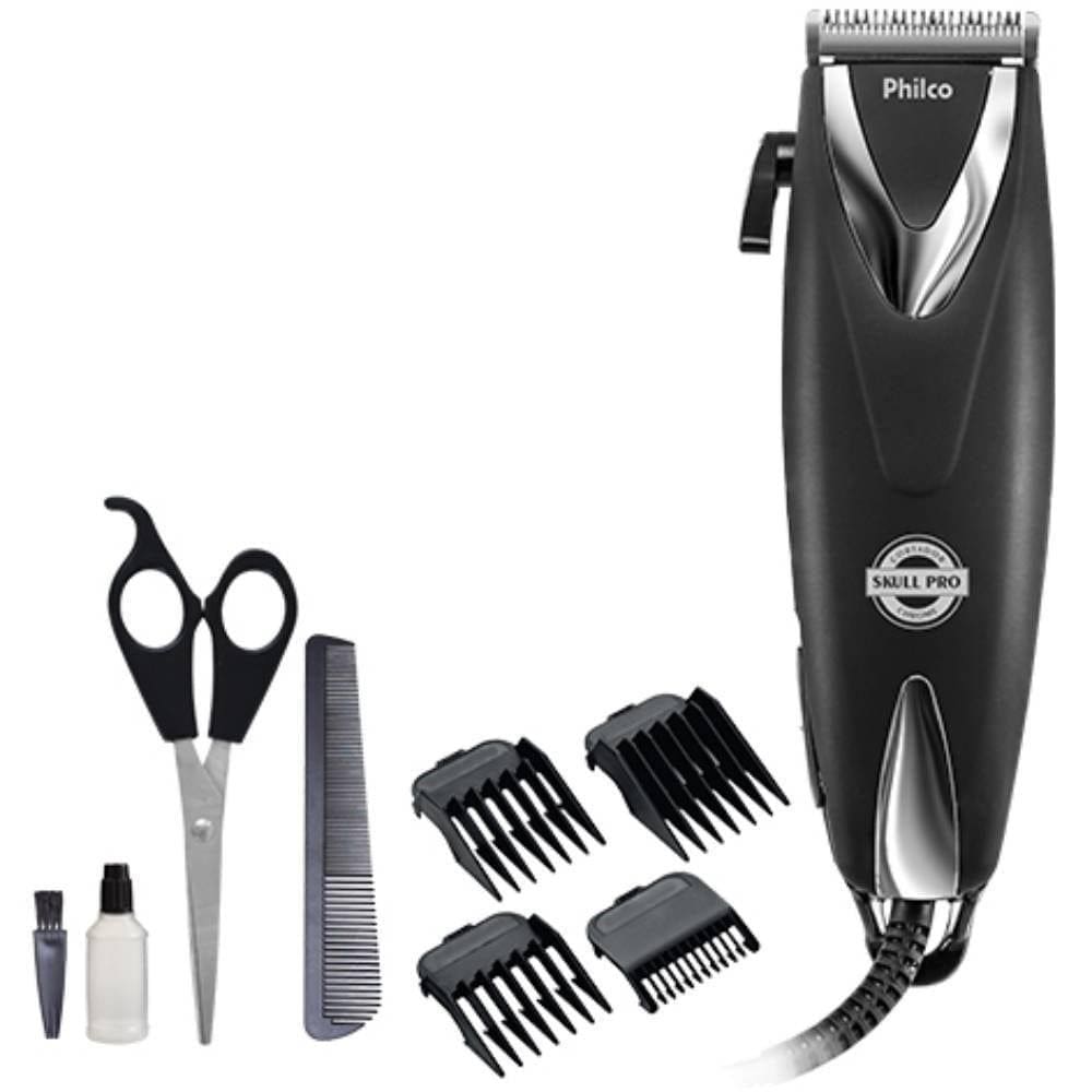 Cortador de Cabelo Philco Skull Pro Chrome, 9 Acessórios, 18W, Preto 110V