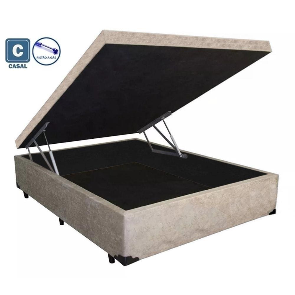 Cama Box Baú Casal Luxo AColchões Suede Bege 41x138x188