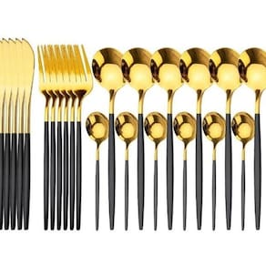 Faqueiro De Luxo Preto Slim Talheres De Aço Inoxidavel 24Pç