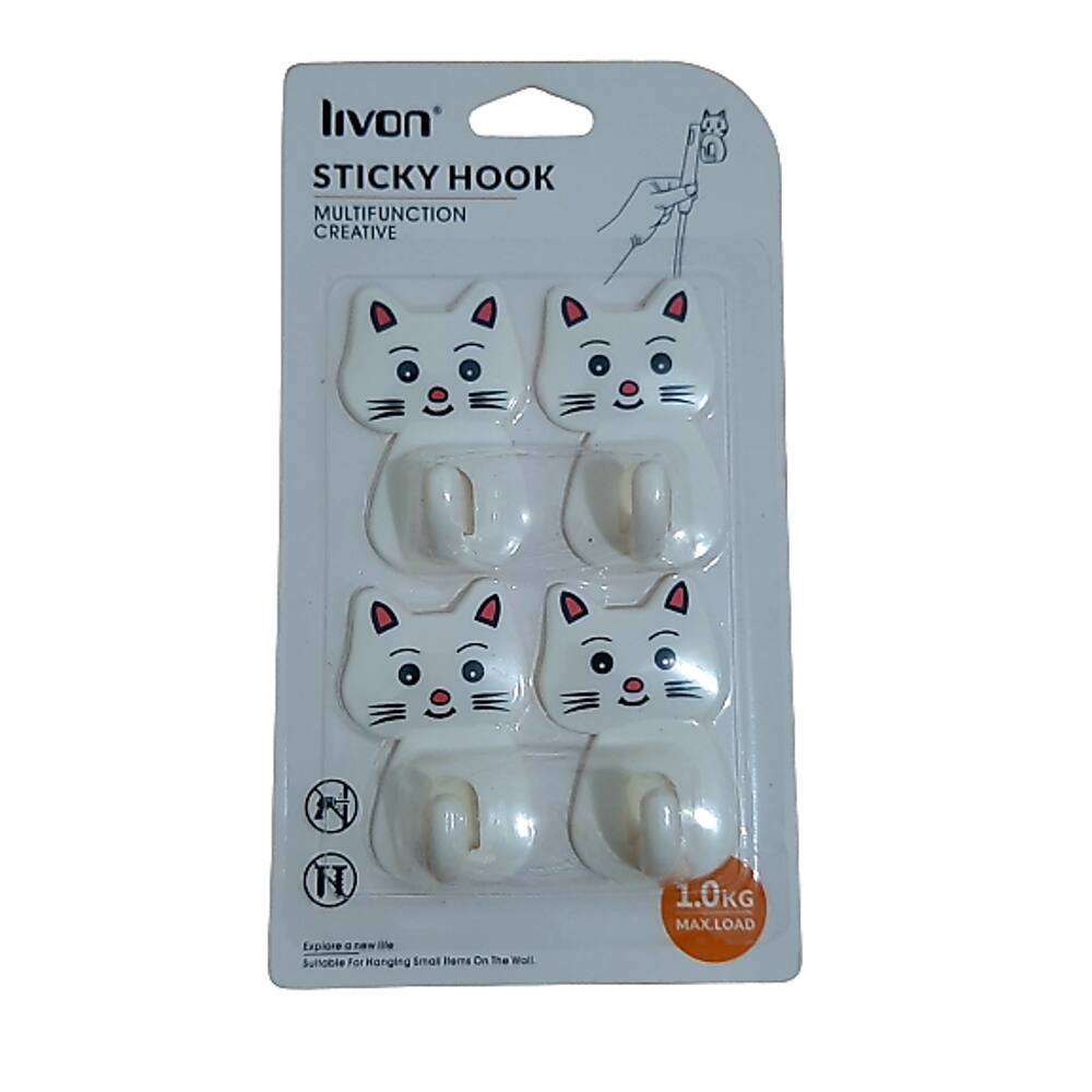 Kit 4 Gancho Adesivo de Parede Gato Gatinho