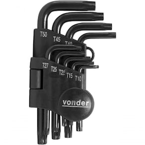 Jogo Chave Torx T10-t50 Tipo L Curta Cromo Vanádio Com 9 Peç