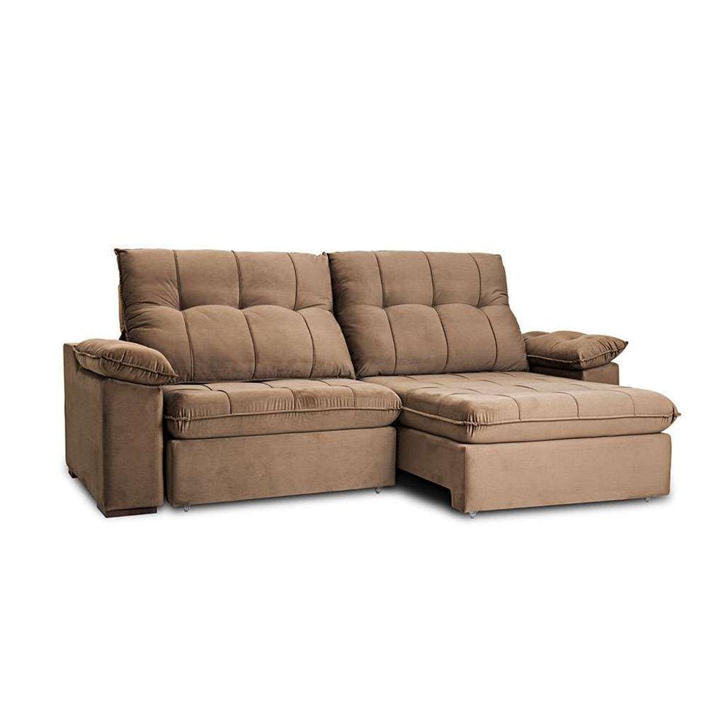 sofá 5 lugares retrátil e reclinável cm usb living triton veludo tabaco 290 cm