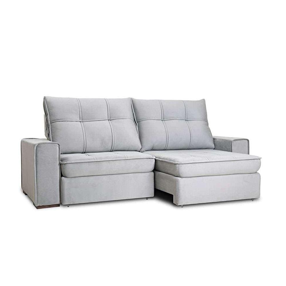 sofá 5 lugares retrátil e reclinável living versalhes veludo cinza 290 cm