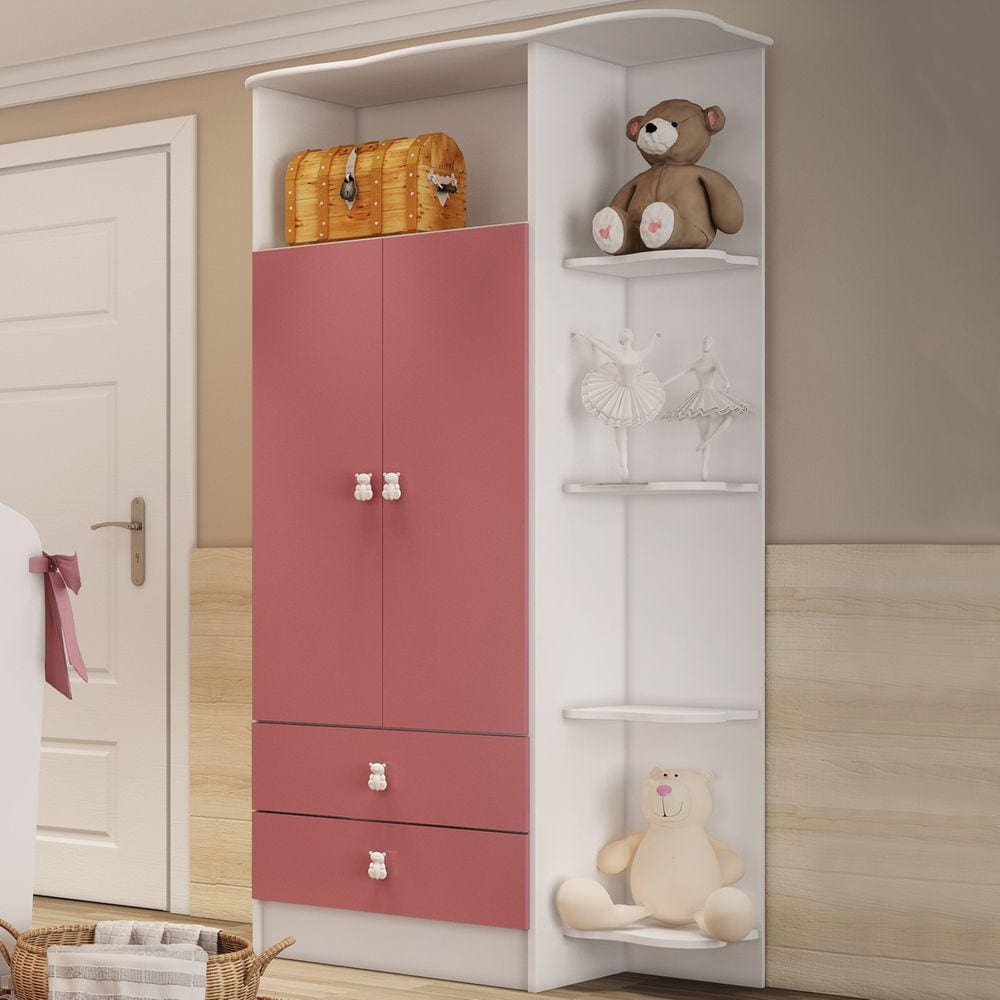Guarda-roupa Infantil 2 Portas 2 Gavetas Rosa 1420 - Percasa