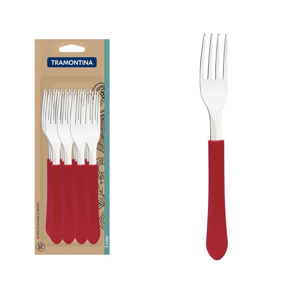 Conjunto de Garfos de Mesa Tramontina Leme com Lâminas em Aço Inox e Cabos de Polipropileno Vermelho 12 Peças Tramontina