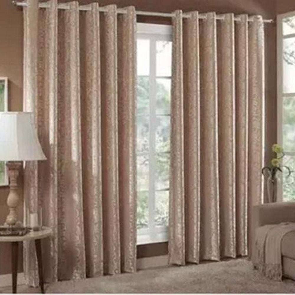 Cortina Jacquard Sala 6,00X2,80 Bege Ilhós Quadrado Cromado