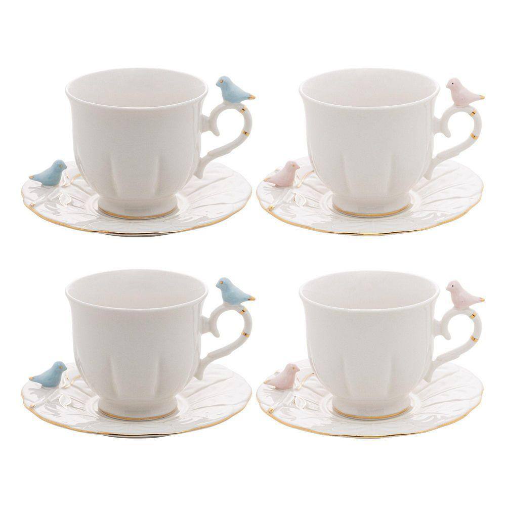 Conjunto 4 Xicaras Para Chá Porcelana Birds Wolff 200 Ml