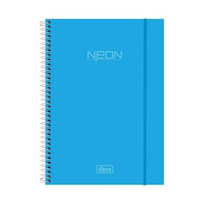 Caderno Espiral Capa Dura 10 Matérias 200 Folhas Neon Azul