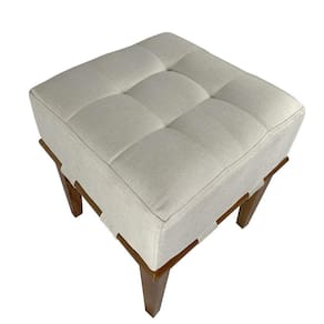Puff Quadrado Para Sala De Linho - Bege Claro