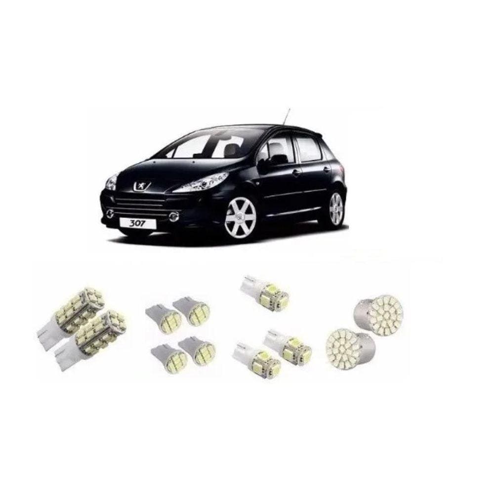 Kit Led Super Branca Lanterna Teto Placa Re Peugeot 307