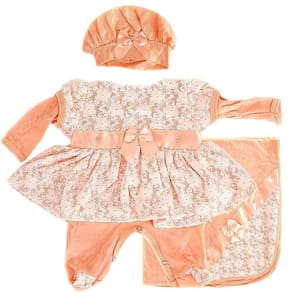 Roupinha Boneca Baby Reborn 4Pçs Manta Lindo Salmão De Renda