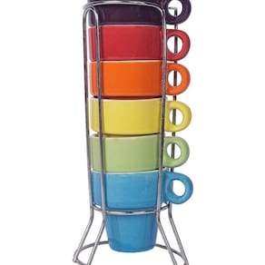 Jogo De Xícaras Café Chá Coloridas Com Suporte Kit 6 Canecas