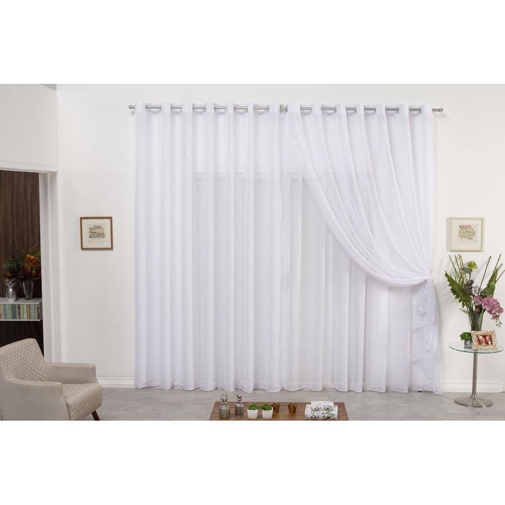 Cortina De Varão Voil Duplo Branco 4,00X2,50 Sala Quarto