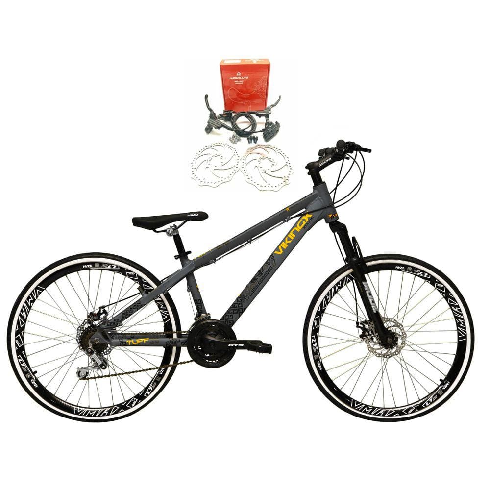 Bicicleta Aro 26 Vikingx Tuff 21v Alumínio Freio Hidráulico a Disco Aros Vmaxx Preto - Cinza