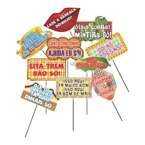Placa Divertida Festa Junina Kit Com 10 Unidades Decoração São João Plaquinhas Fotos Selfies