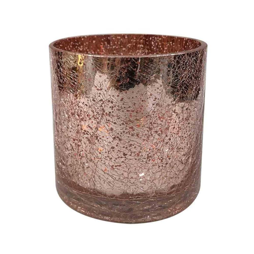 Vaso De Vidro Rosa Metálico 12X12X12Cm