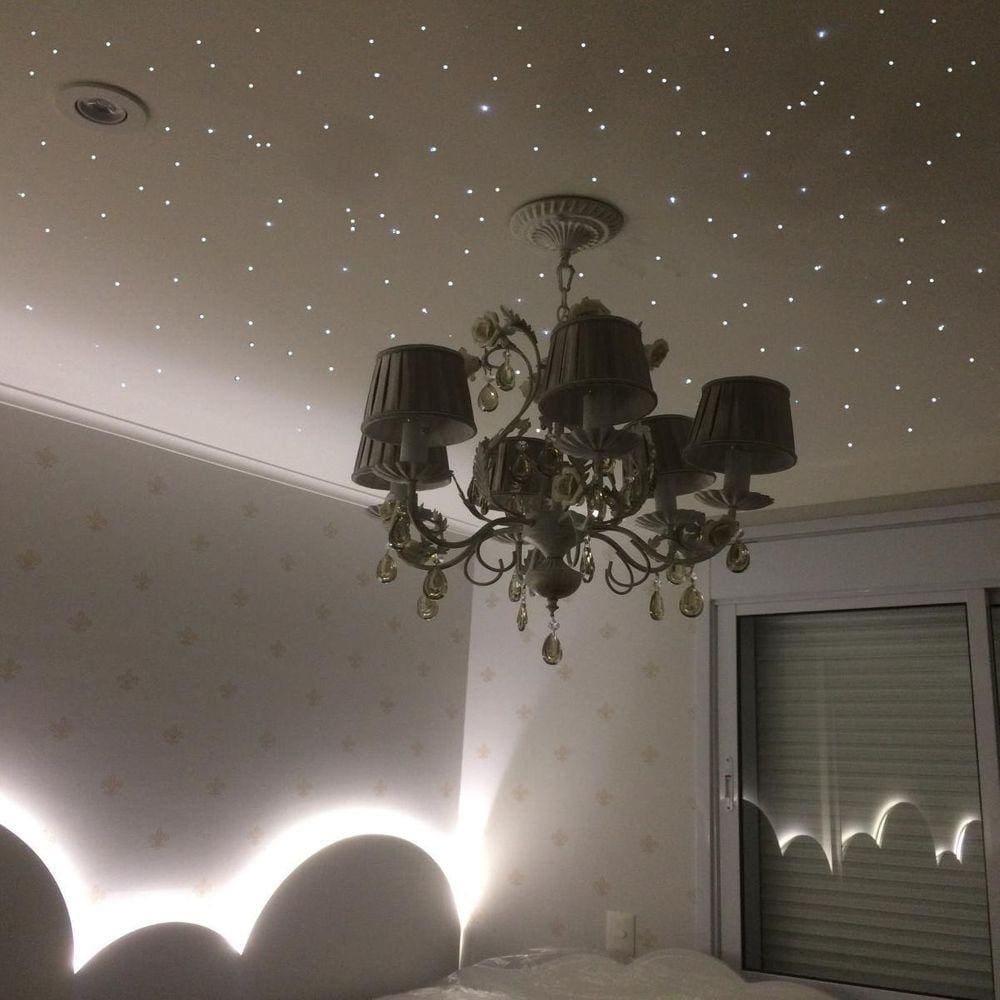 Iluminação Fibra Óptica Noite Estrelado Quarto Gesso 100 Rgb