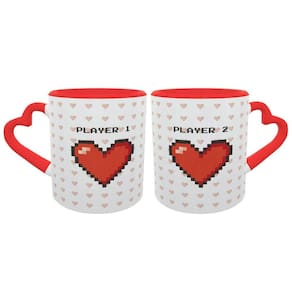 Caneca Casal Coração Pixel Player 1 E 2 Dia Dos Namorados