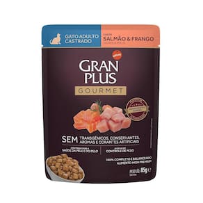 Ração Úmida Gran Sachê Salmão Frango Gatos Castrados 85 G