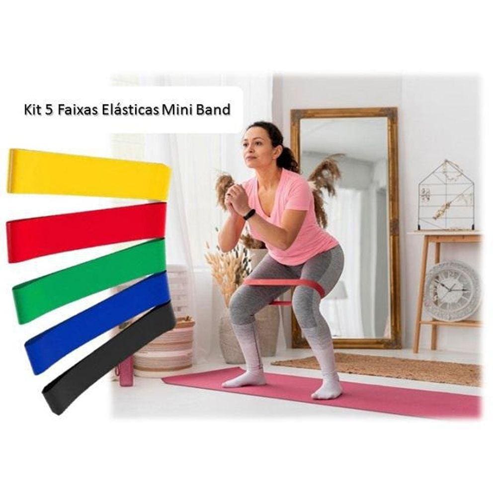 Faixas Elástica 5 Intensidades Academia Treino Pilates Yoga