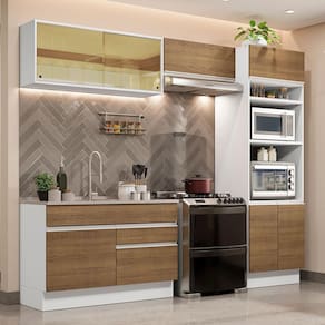 Cozinha Completa Madesa Glamy 270012 com Armário e Balcão (Sem Tampo e Pia) - Branco/Rustic