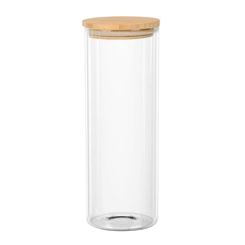 Porta Mantimento Redondo Em Vidro Com Tampa De Bambu 1,8L