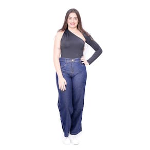 Calça Jeans Feminina Luma Ventura Wide Leg Cintura Alta Denim Azul Escuro
