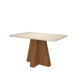 Mesa de Jantar Maitê Tampo em MDF e Vidro Temperado 130 cm Cozinha Moderna Cor Marrom Off White