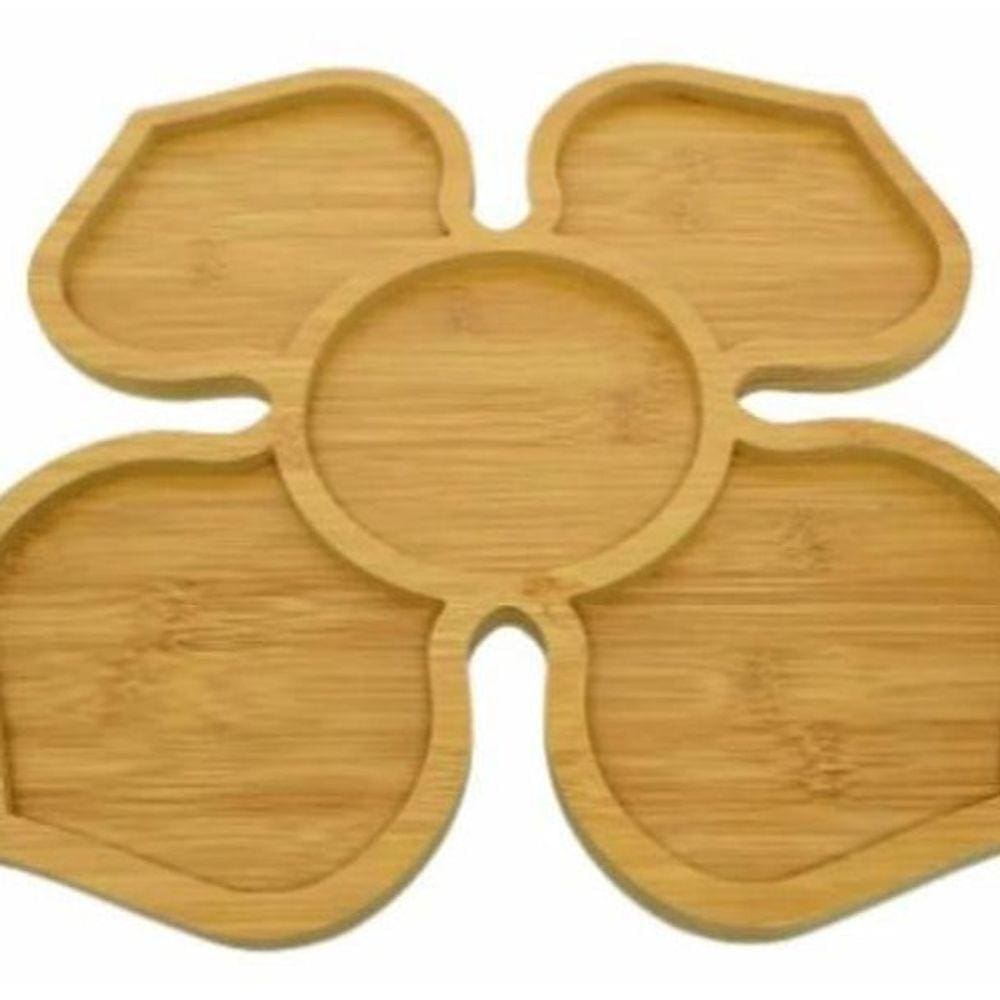 Petisqueira Bambu Flor Com 5 Divisórias 30X30Cm