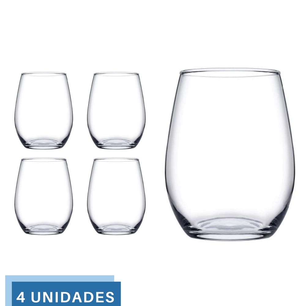 kit 4 Copos Vidro Transparente Redondo 440ml Amber Pasabahçe