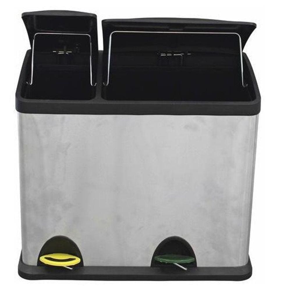 Lixeira Seletiva Retangular Aço Inox Cromado 26L Dupla