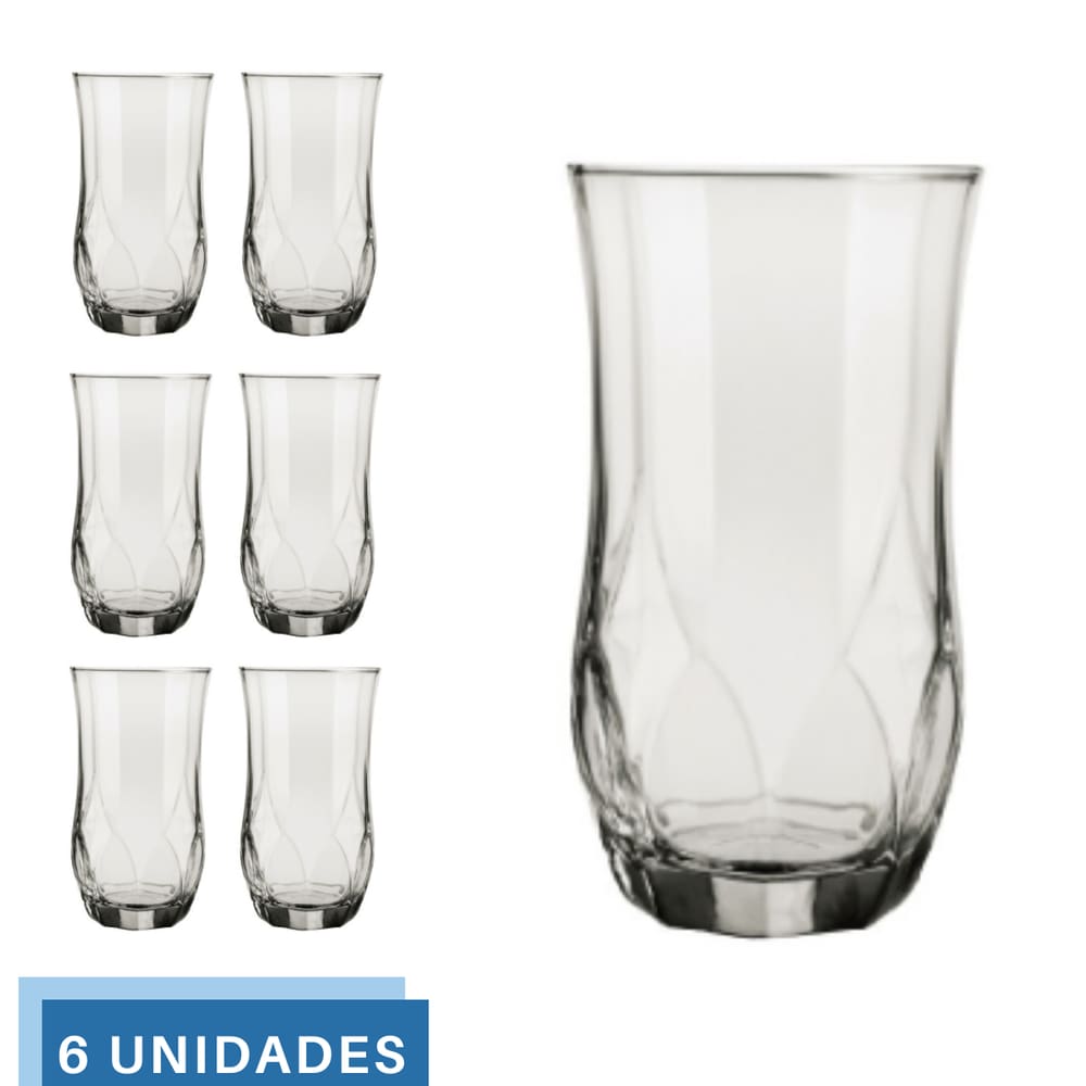 6 Copos Ópera Vidro Transparente Redondo 360ml Durável Nadir
