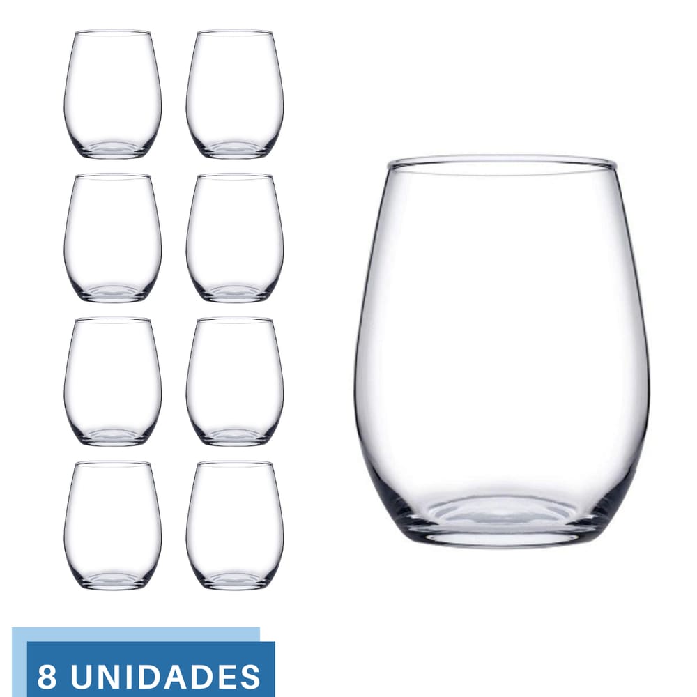 kit 8 Copos Vidro Transparente Redondo 440ml Amber Pasabahçe