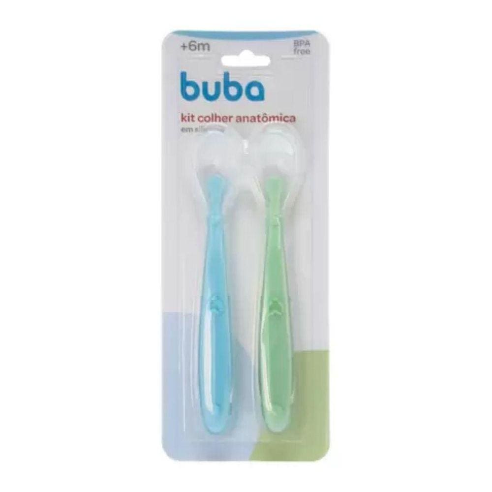 Kit Colher Silicone Anatômica 2 Un Azul/Verde 6M+ Buba