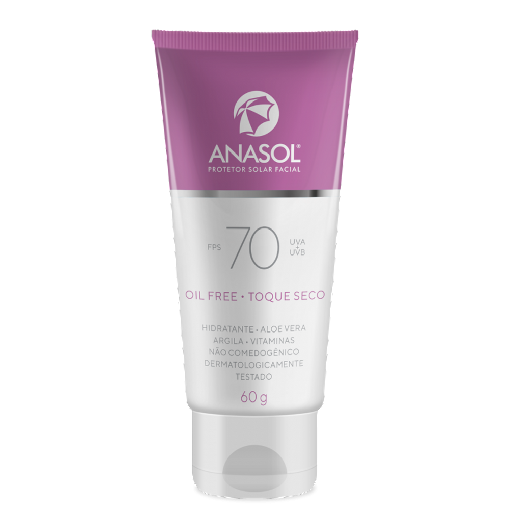 Protetor Solar Facial Oil Free Toque Seco 70 Fps Anasol 60 G - Vitamina E E Aloe Vera