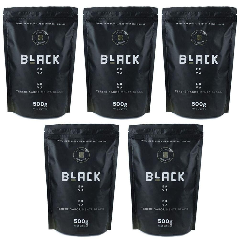 Kit 5X Erva Mate Tereré Black Erva 500G Sabor Menta Black