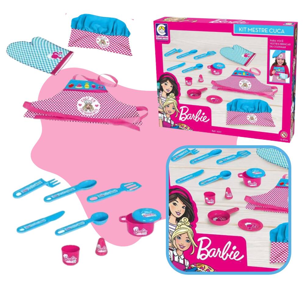 Cozinha Infantil Barbie C/ Panelinhas + Roupa Completa Jogo