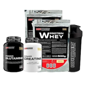 Kit 2X Whey Protein Baunilha Creatina Glutamina Coqueteleira