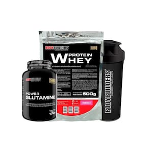 Kit Whey Protein Morango 500G Glutamina 100G Coqueteleira