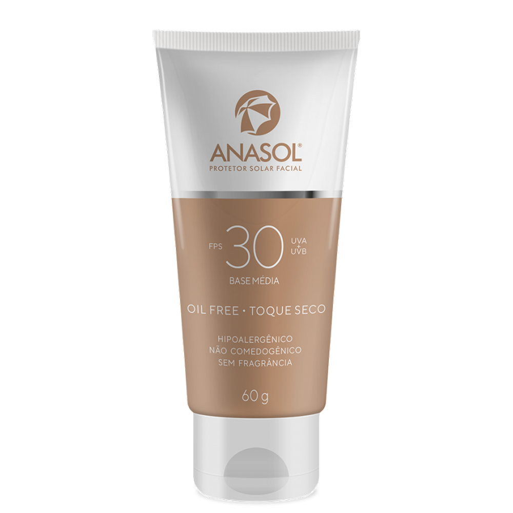 Protetor Solar Facial Com Base Média 30 Fps Anasol - Hipoalérgico Não Comedogênico Oil Free Toque Seco