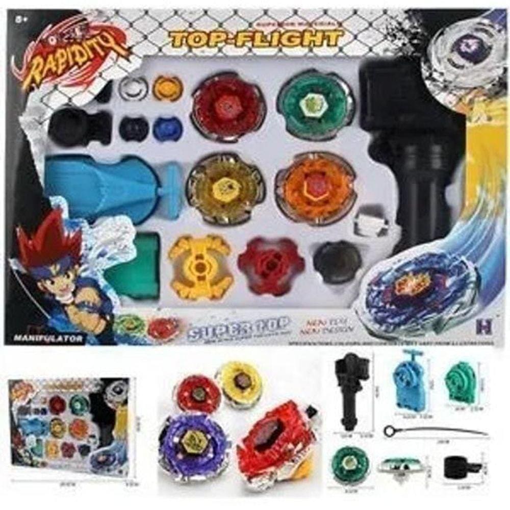 Kit Beyblade Metal 5D Brinquedo 4 Peões Led Toys