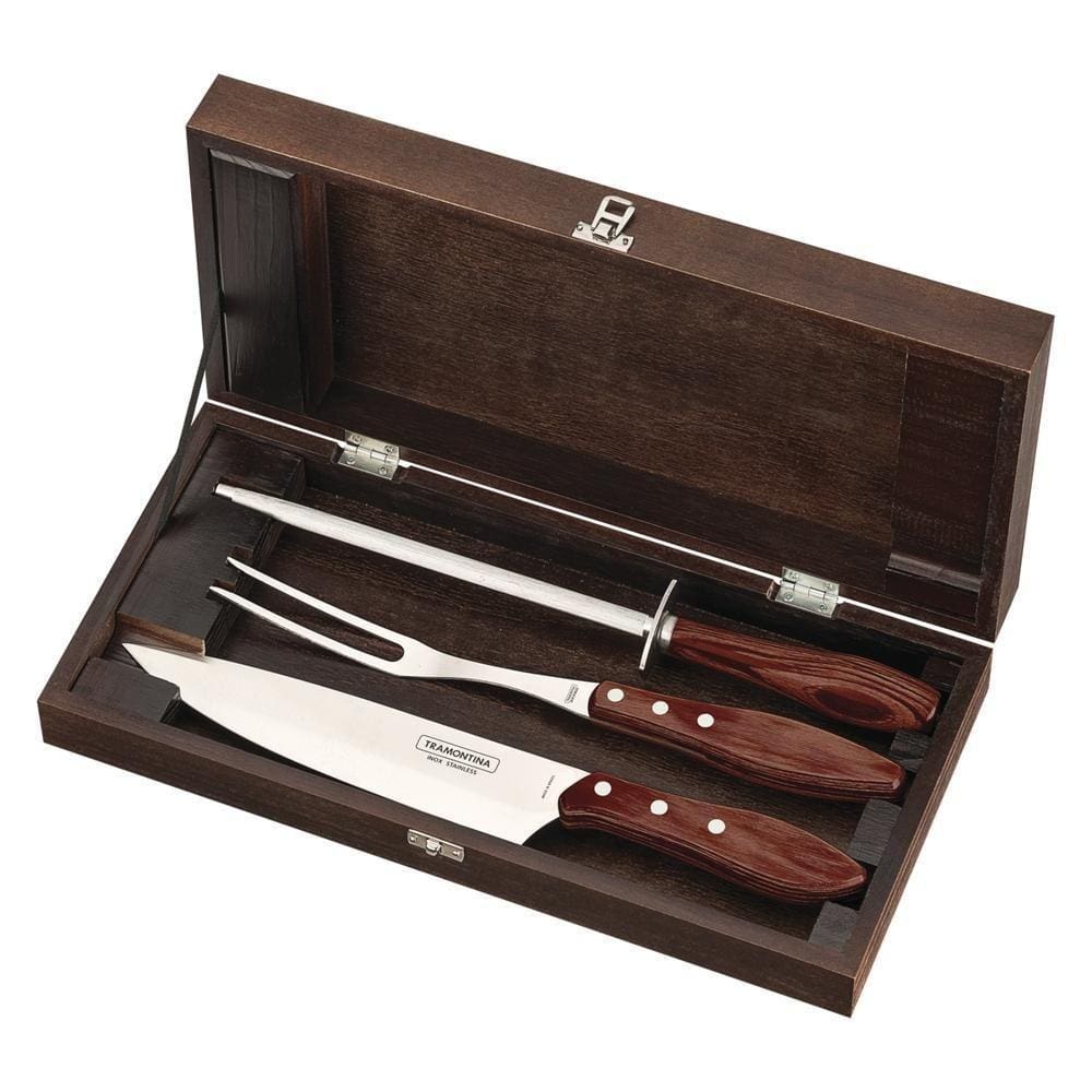 Kit Churrasco Tramontina Polywood Estojo De Madeira 4 Peças