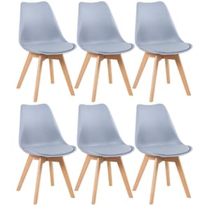 Kit 6 Cadeiras Com Assento Estofado Cinza Claro