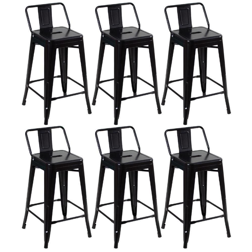 Kit 6 Banquetas Médias Iron Tolix Com Encosto 61cm Preto