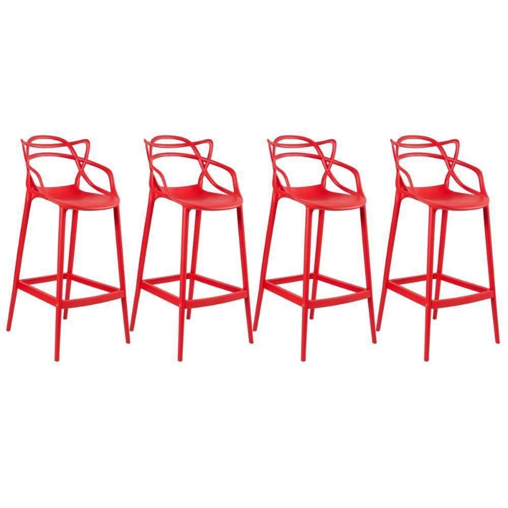 Kit 4 Banquetas Altas Masters Allegra 76 Cm Vermelho