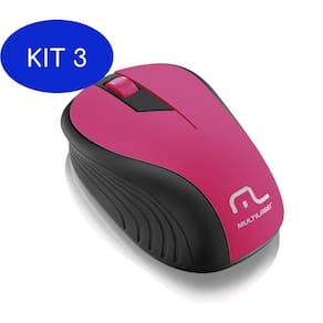 Kit 3 Mouse Emborrachado Rosa com Preto Multilaser MO223