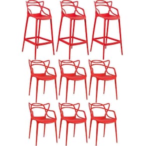 Kit 6 Cadeiras + 3 Banquetas Altas Masters Allegra Vermelho