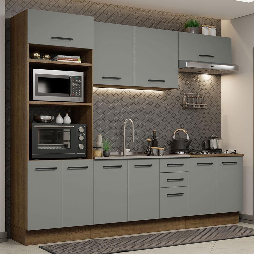 Cozinha Completa Madesa Agata 270001 com Armário e Balcão (Sem Tampo e Pia) - Rustic/Cinza