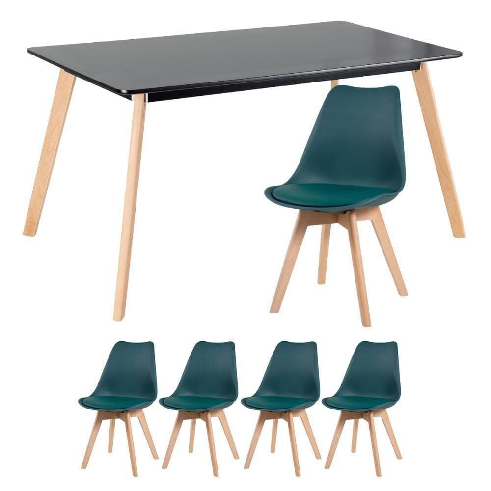 Mesa De Jantar 80 X 140cm Preto + 4 Cadeiras Verde Escuro